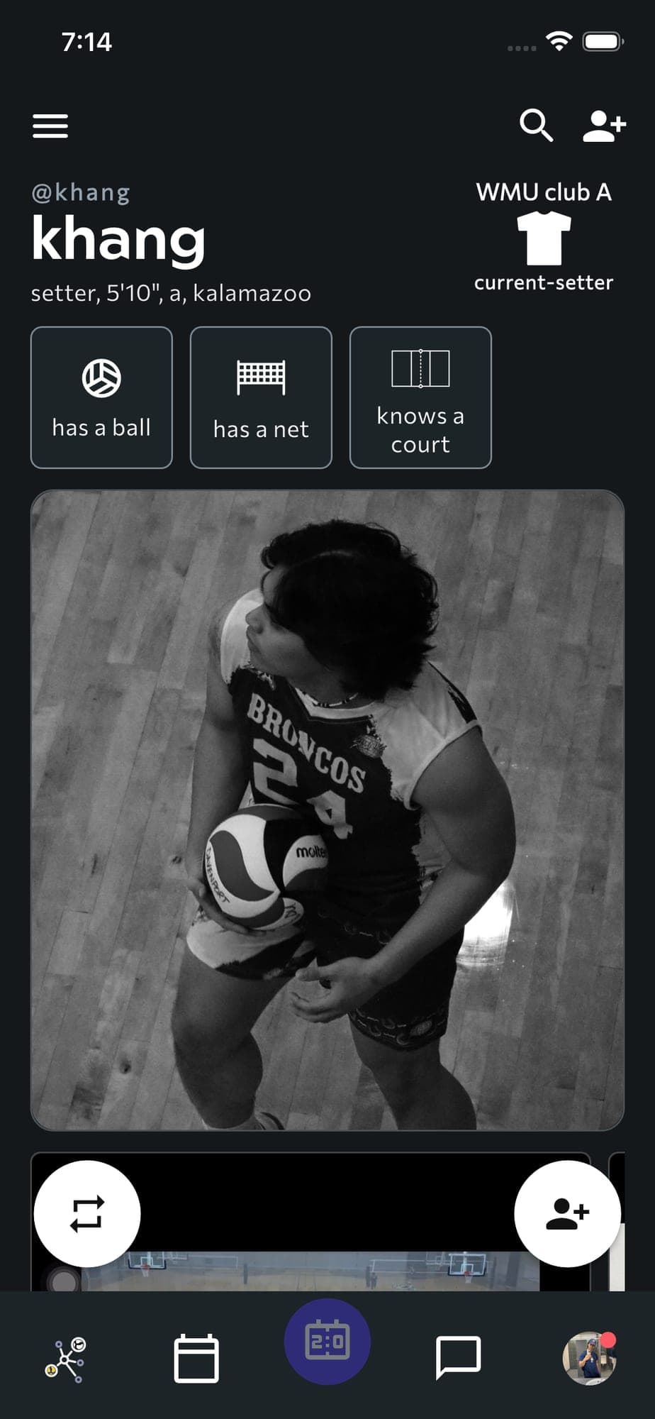 VolleyNet profile screen